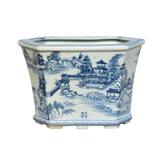 13" B&W Chinoiserie Cachepot