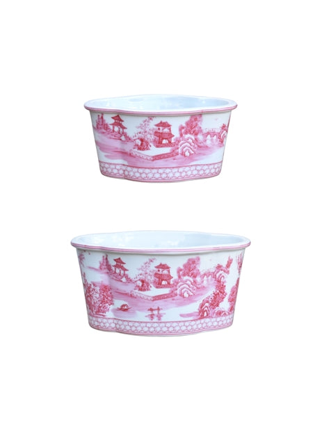 Pink & White Oval Cachepot
