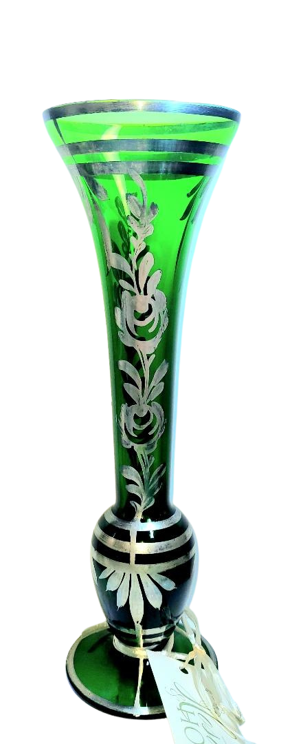 Sterling Overlay Green Vase