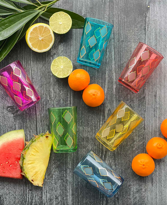 Moroccan Tea Glasses "Diament" Design, S/6