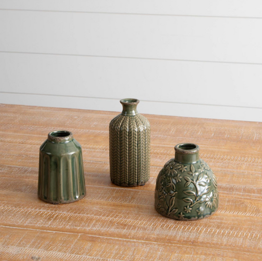 Textured Pattern Vase Green