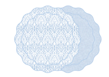 SCALLOP DAMASK PLACEMAT WITH DOT FAN - "DENIM"