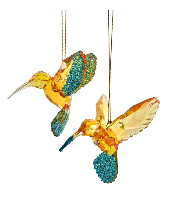 Aqua & Gold Hummingbird Ornaments - 3.75"