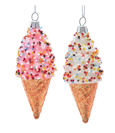 Glass Ice Cream Ornament - Pink / White