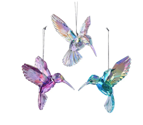 4" Acrylic Irid Hummingbird Ornament - Assorted