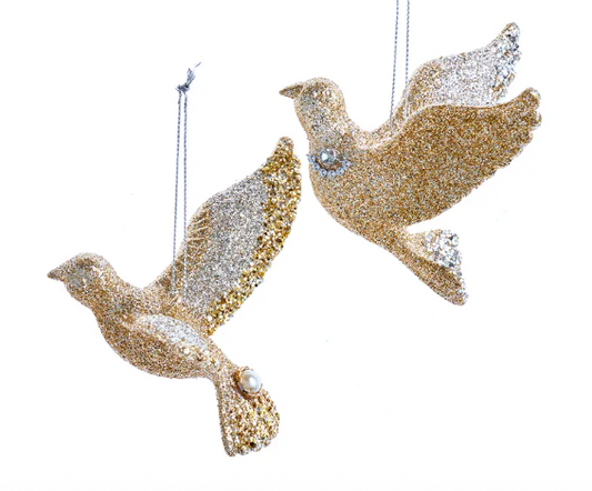 Platinum Glitter Dove Ornament - 2.8" - 3.2"L