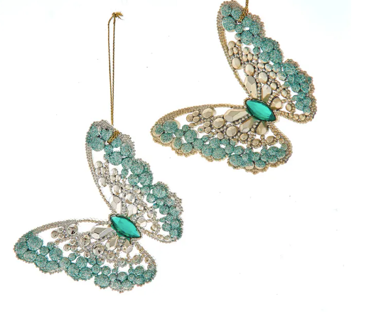 Aqua/Gold Butterfly Ornament - 3.5"L