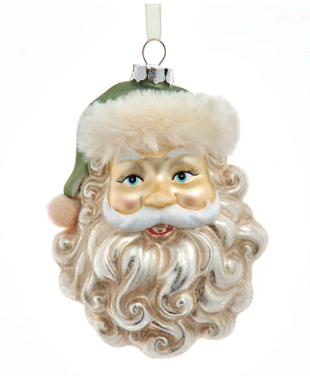 Santa w/ Green Hat Ornament - 5.25"