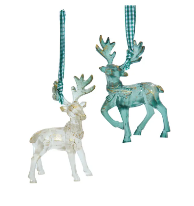 Green/Cream Deer Ornament - 5"H