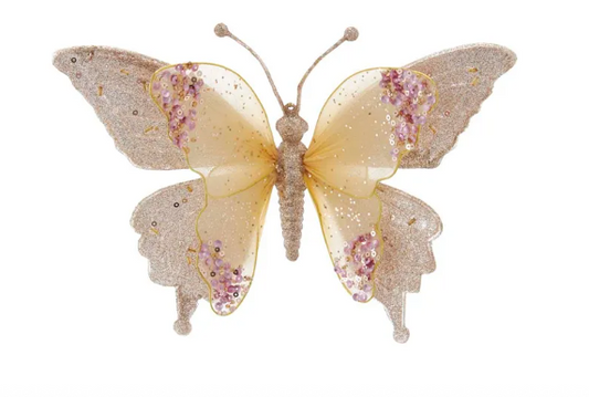 Pink Lace Clip On Butterfly Ornament - 9.5"