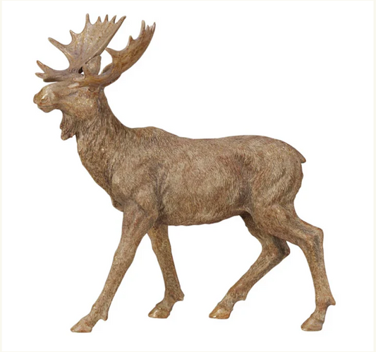 Resin Standing Moose, Antique Gold Finish
