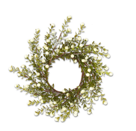 12.5" White Berry Leaf Candle Ring