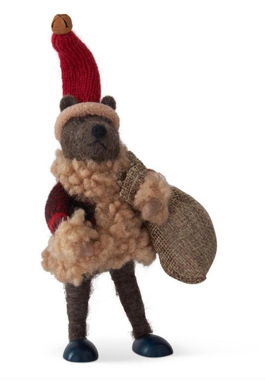 7" Bear w/ Hat & Bag Ornament