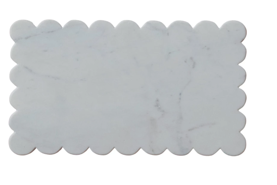 White Marble Cheese Board w/ Scalloped Edge