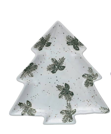 Stoneware Tree Shaped Plate w/ Gold Specks