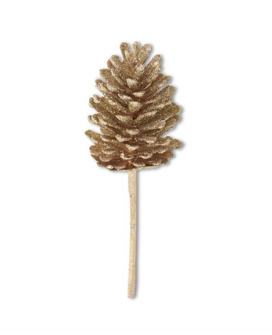 12.5" Pinecone Gold Glitter Pick