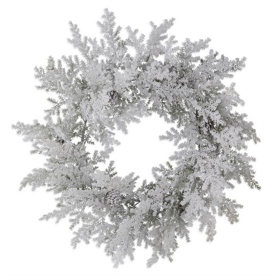 28" Flocked Pine Wreath w/ Pinecones