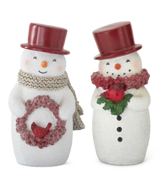 5" Glittered Snowmen w/ Red Top Hats