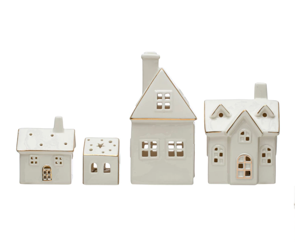 White Stoneware Village LED Set
