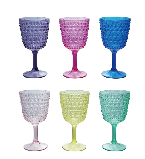 Acrylic Stemmed Dot Wine Glass, Set of 6