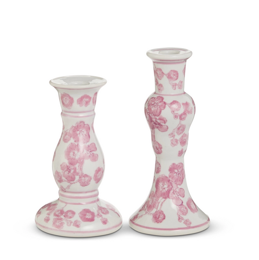Pink Cherry Blossom Candlestick Pair