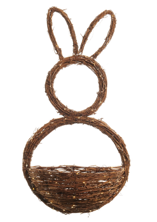 28.5" Lighted Grapevine Bunny Wreath Basket