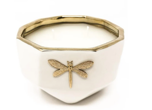 Dragonfly Capri Candle -Sea Salt+Orchid- Lg. Gold