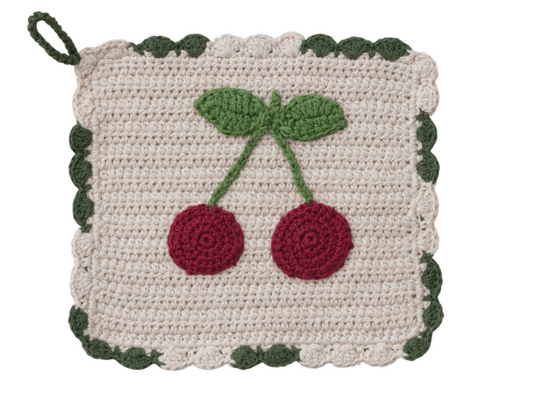 Cotton Crocheted Scalloped PotHolder w/Cherries