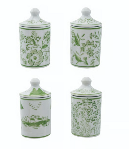 4.5" Green & White Spice Jar w/ Lid