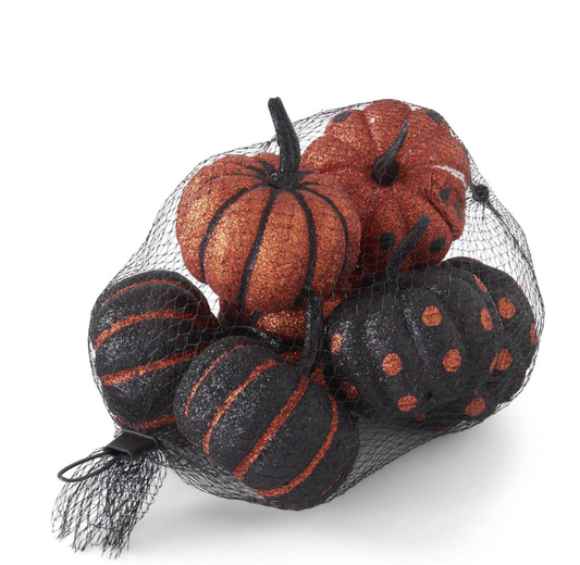Set of 8 Black & Orange Glitter Pumpkin