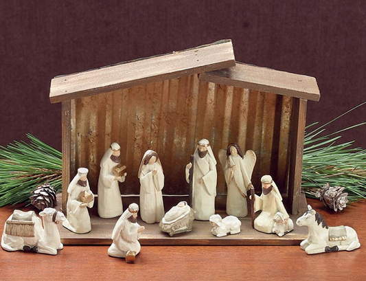 WHITE WITH GOLD 12 PC RESIN NATIVITY