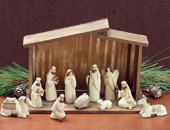 WHITE WITH GOLD 12 PC RESIN NATIVITY