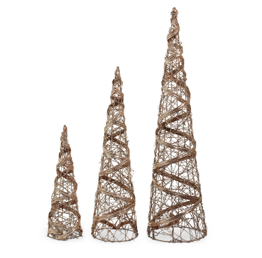 Set of 3 Champagne Vine Wrapped Cone Tree