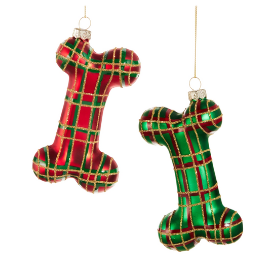 5" Plaid Dog Bone Ornament