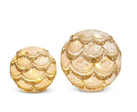 Lighted White & Gold Pearl Orb