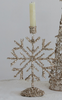 Metal Snowflake Shaped Taper Holder with Glitter