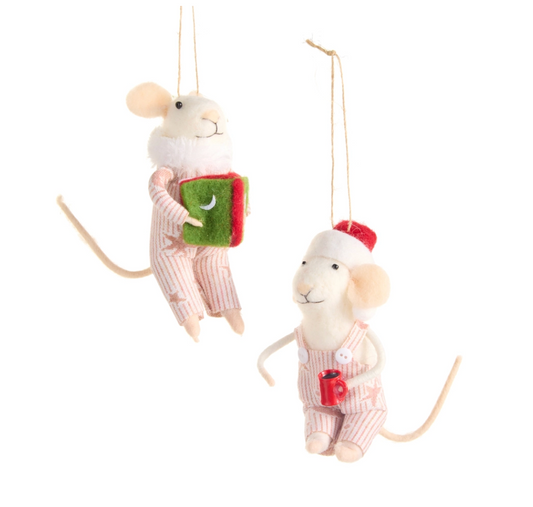 6" Reading & Drinking Mice Ornament