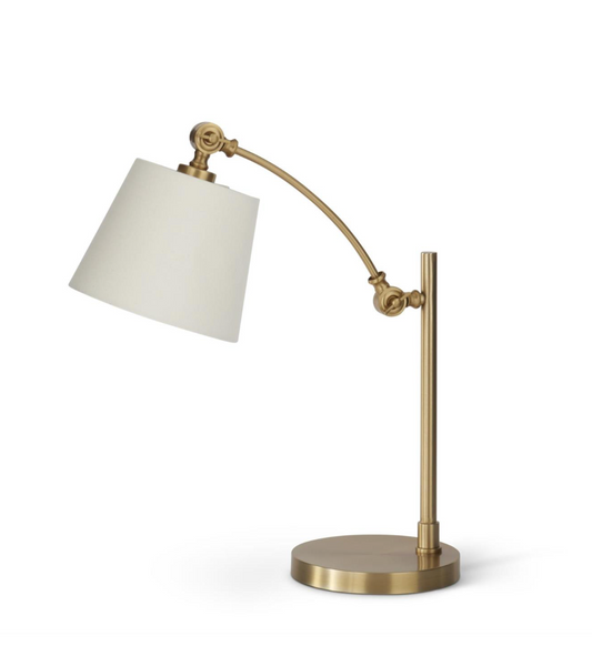20.25 INCH ADJUSTABLE GOLD METAL DESK LAMP W/CREAM SHADE
