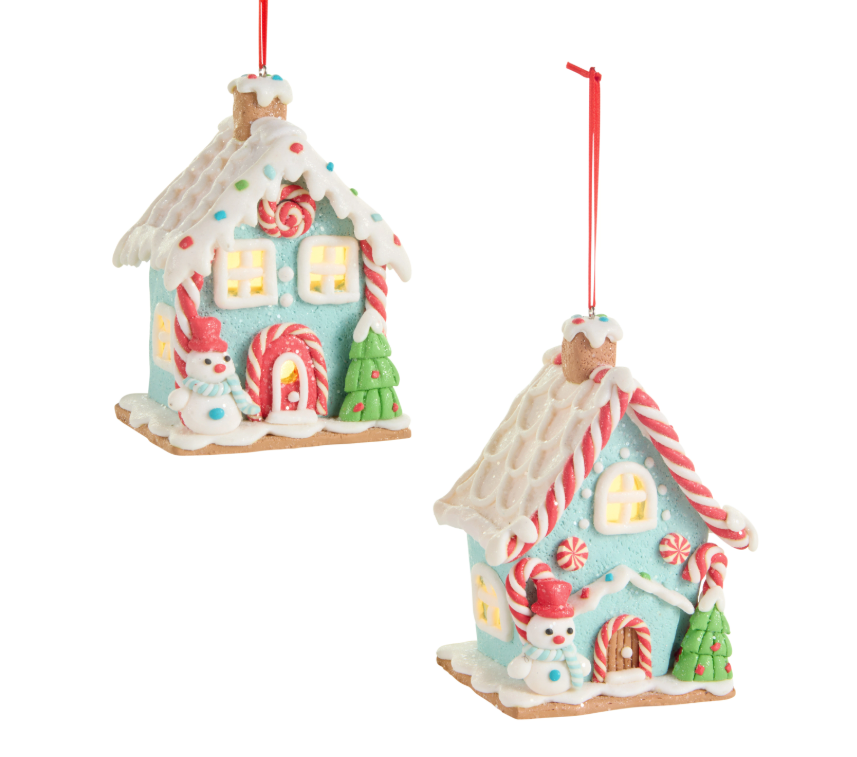 4.75" Blue Gingerbread House Ornament