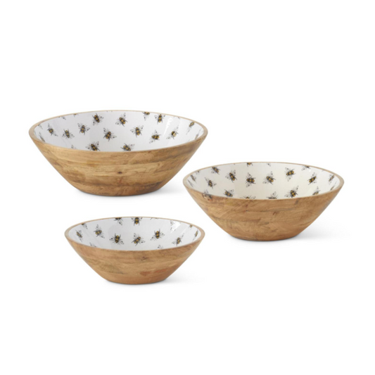 Bee Enameled Wood Bowl
