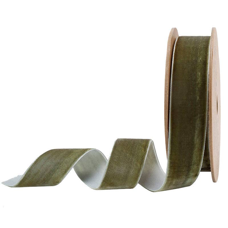 Olive | 1" Velvet Ribbon | 10 Yard Roll