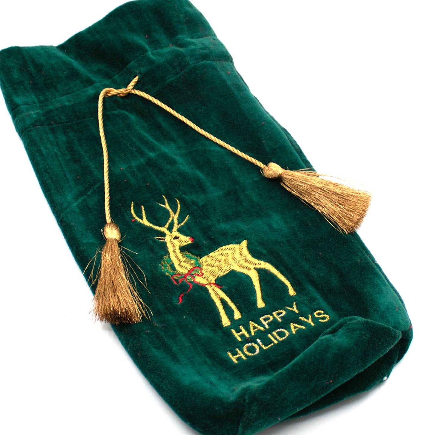 Reindeer Embroidered Green Wine Bag