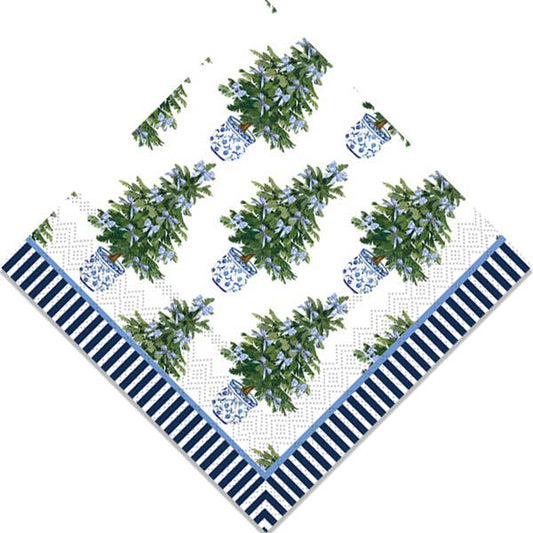 WH Paper Cocktail Napkins Blue Bows Christmas Trees