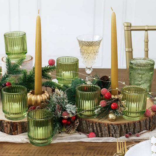 Ribbed Green Glass Votive Candle Holder