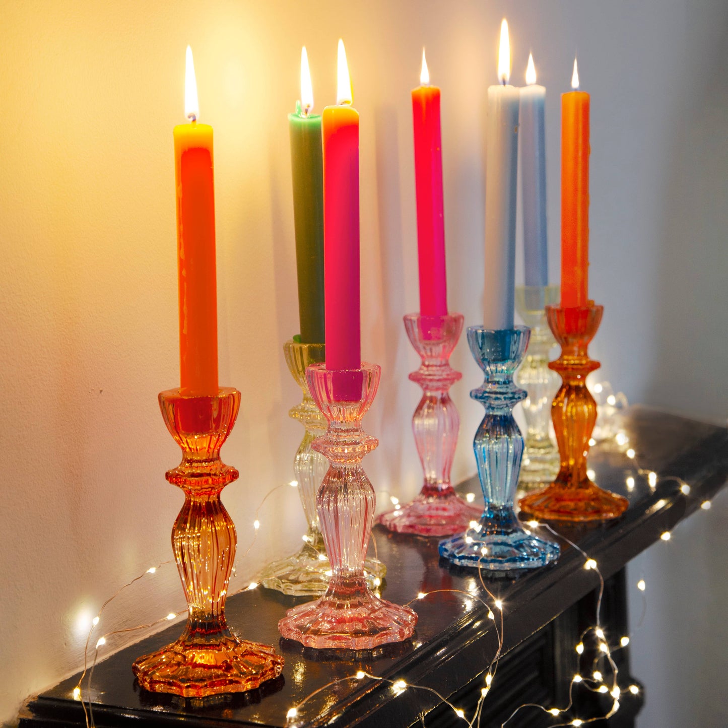 Pair of Orange Glass Candlesticks