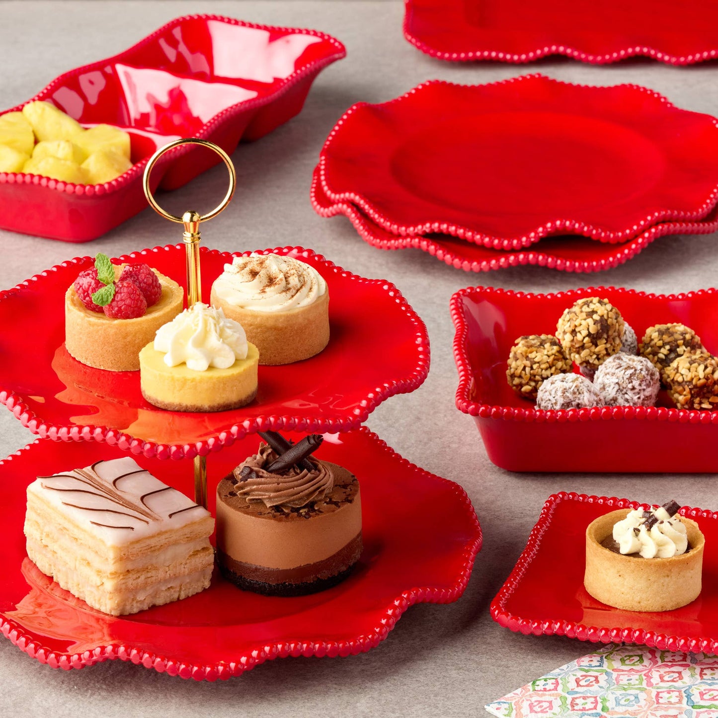Perlette Rectangular Platter- Red- Melamine