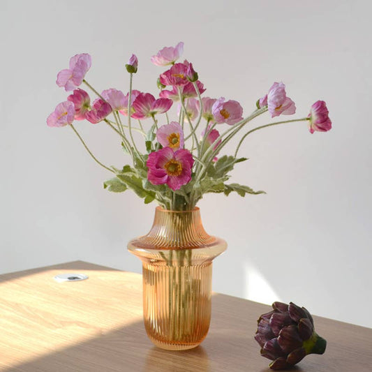 Individual Flocked Floral Poppy Spray: Dark Pink-22"