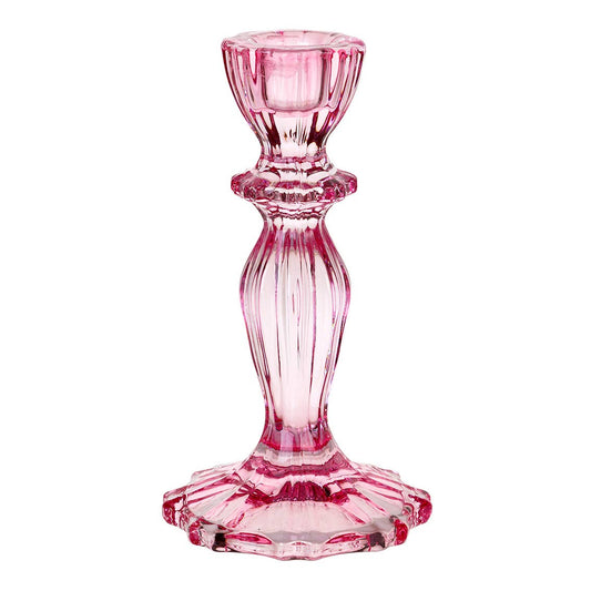 Pair of Pink Glass Candlestick Holders