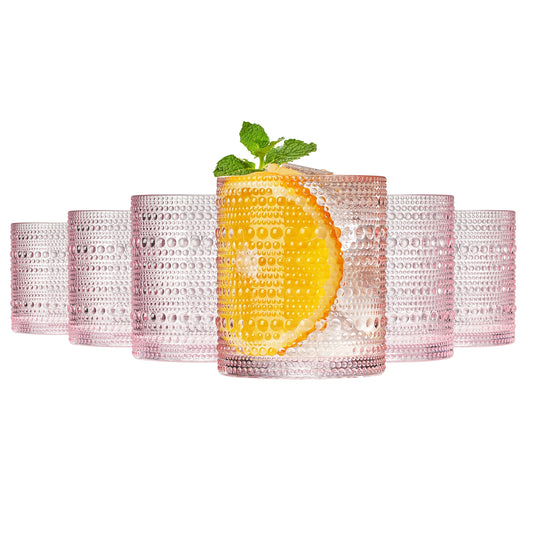 Hobnail Pink Glasses, Set of 6