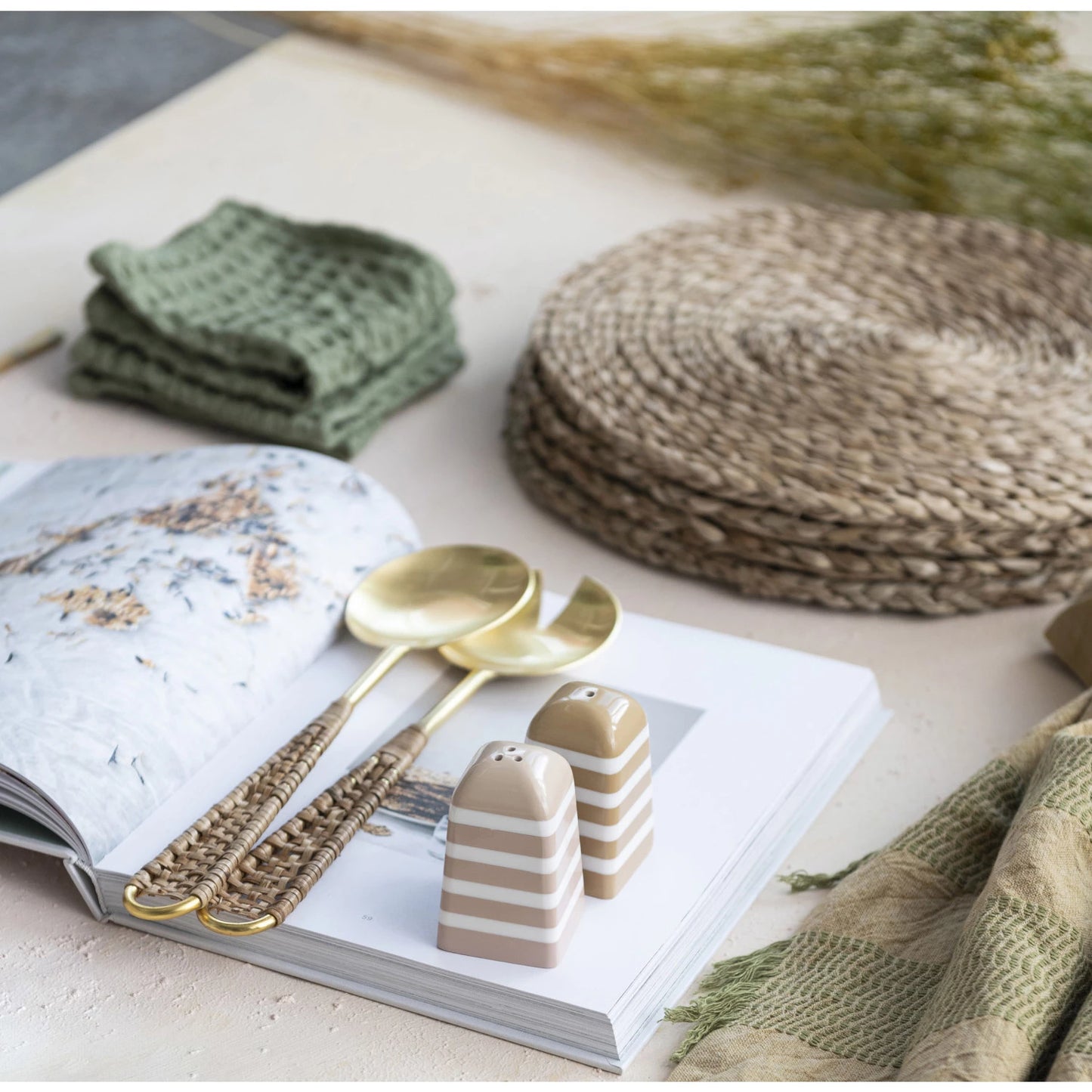 Cotton Waffle Weave Dish Cloths-Green S/3